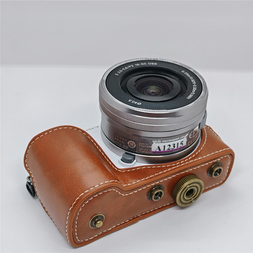 Retro PU Leather Camera Case for Sony A5000  /  A5100  /  NEX3N White Stitch Camera Bag with Shoulder Strap Soft Microfiber Lining Protective Case