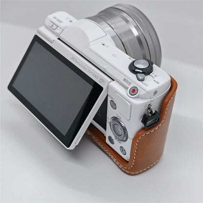 Retro PU Leather Camera Case for Sony A5000  /  A5100  /  NEX3N White Stitch Camera Bag with Shoulder Strap Soft Microfiber Lining Protective Case