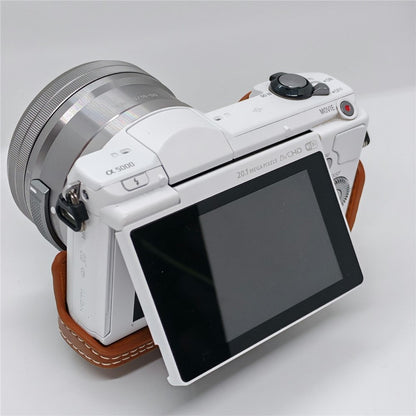Retro PU Leather Camera Case for Sony A5000  /  A5100  /  NEX3N White Stitch Camera Bag with Shoulder Strap Soft Microfiber Lining Protective Case