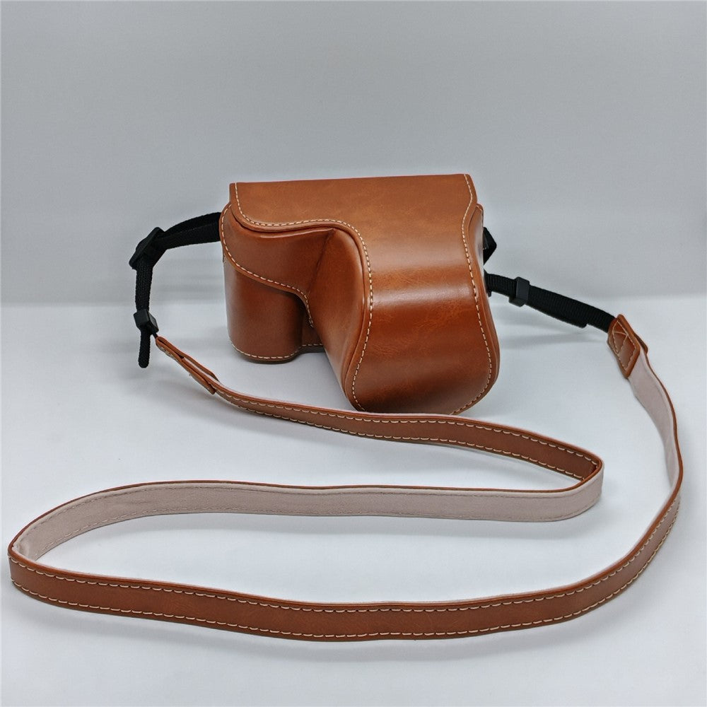 Retro PU Leather Camera Case for Sony A5000  /  A5100  /  NEX3N White Stitch Camera Bag with Shoulder Strap Soft Microfiber Lining Protective Case