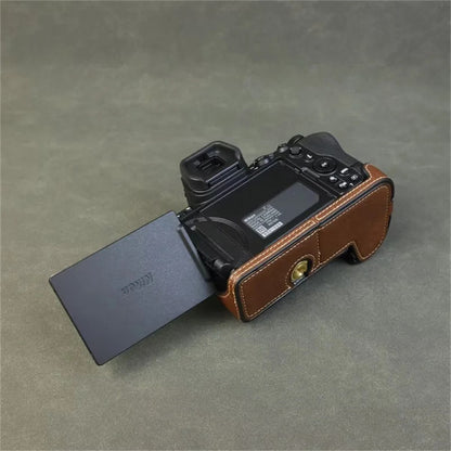 For Nikon Z 50 II Buffalo Texture PU Leather Bottom Case Half Body Camera Cover with Battery Opening