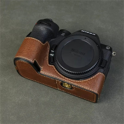 For Nikon Z 50 II Buffalo Texture PU Leather Bottom Case Half Body Camera Cover with Battery Opening