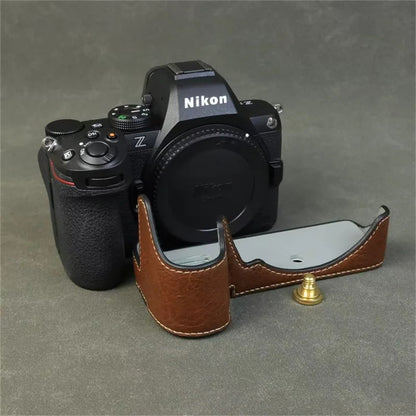 For Nikon Z 50 II Buffalo Texture PU Leather Bottom Case Half Body Camera Cover with Battery Opening
