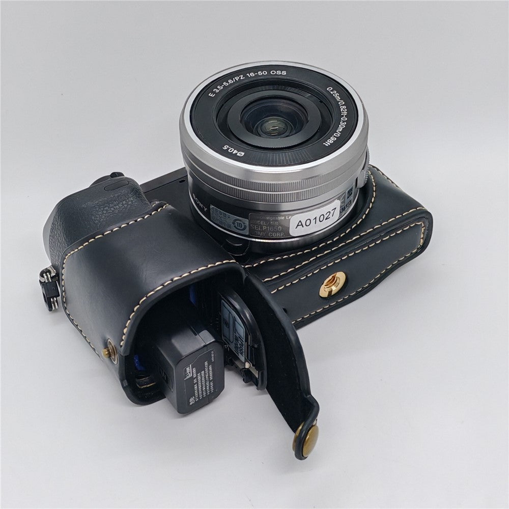 For Sony NEX-7 / NEX-6 Half Body Camera Cover with Battery Access PU Leather Bottom Case