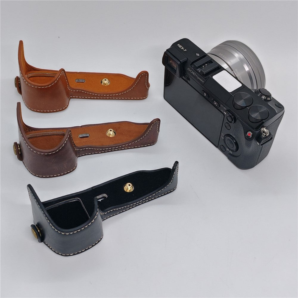 For Sony NEX-7 / NEX-6 Half Body Camera Cover with Battery Access PU Leather Bottom Case
