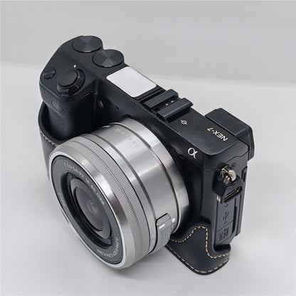For Sony NEX-7 / NEX-6 Half Body Camera Cover with Battery Access PU Leather Bottom Case