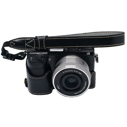 For Sony NEX-7 / NEX-6 PU Leather Camera Case Battery Opening Design Half Body Cover with Hand Strap