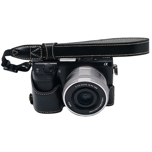For Sony NEX-7 / NEX-6 PU Leather Camera Case Battery Opening Design Half Body Cover with Hand Strap