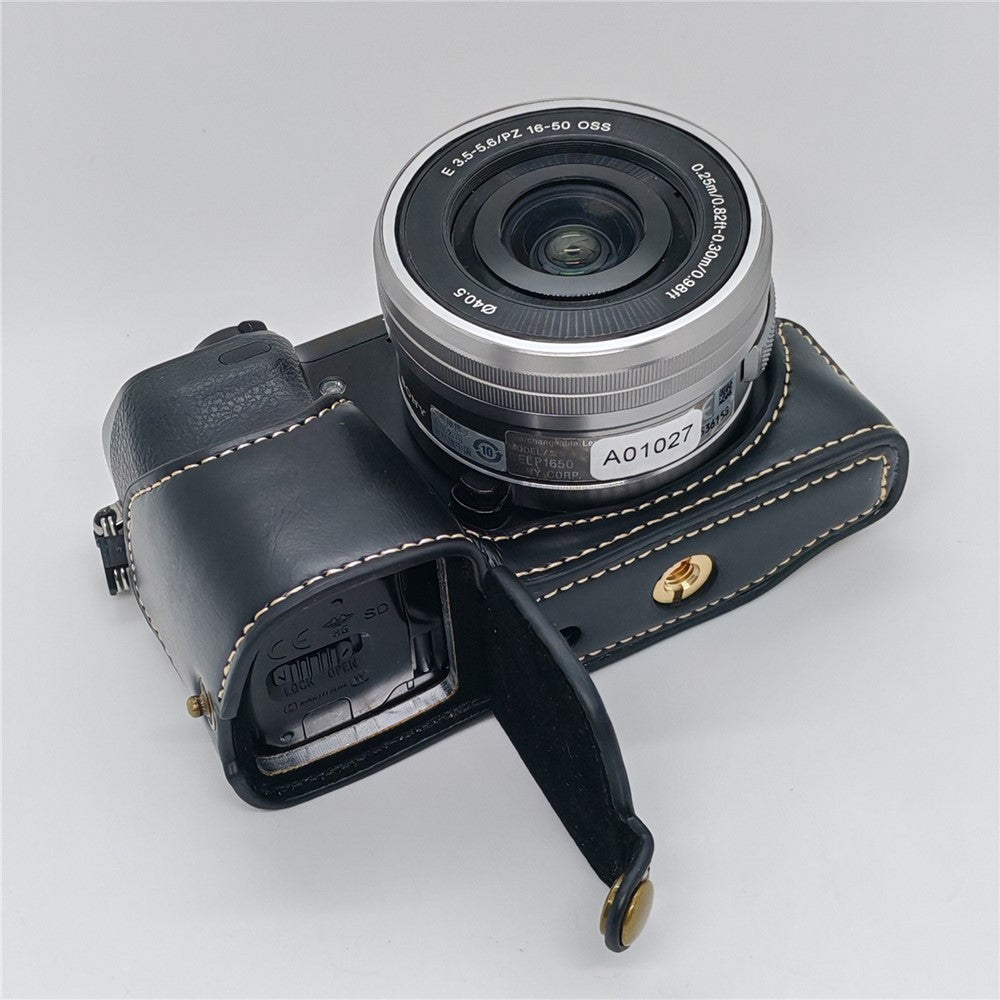 For Sony NEX-7 / NEX-6 PU Leather Camera Case Battery Opening Design Half Body Cover with Hand Strap