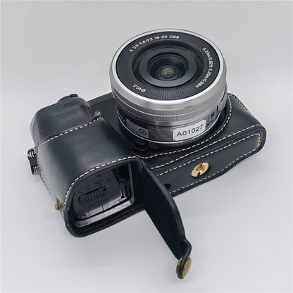 For Sony NEX-7 / NEX-6 PU Leather Camera Case Battery Opening Design Half Body Cover with Hand Strap