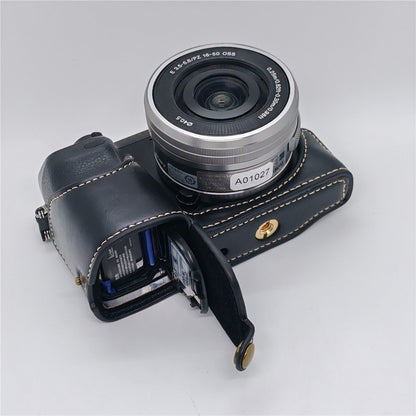 For Sony NEX-7 / NEX-6 PU Leather Camera Case Battery Opening Design Half Body Cover with Hand Strap