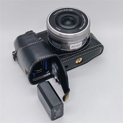 For Sony NEX-7 / NEX-6 PU Leather Camera Case Battery Opening Design Half Body Cover with Hand Strap