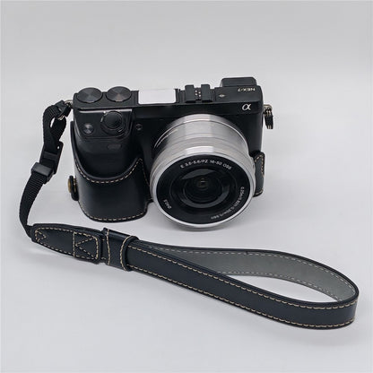 For Sony NEX-7 / NEX-6 PU Leather Camera Case Battery Opening Design Half Body Cover with Hand Strap