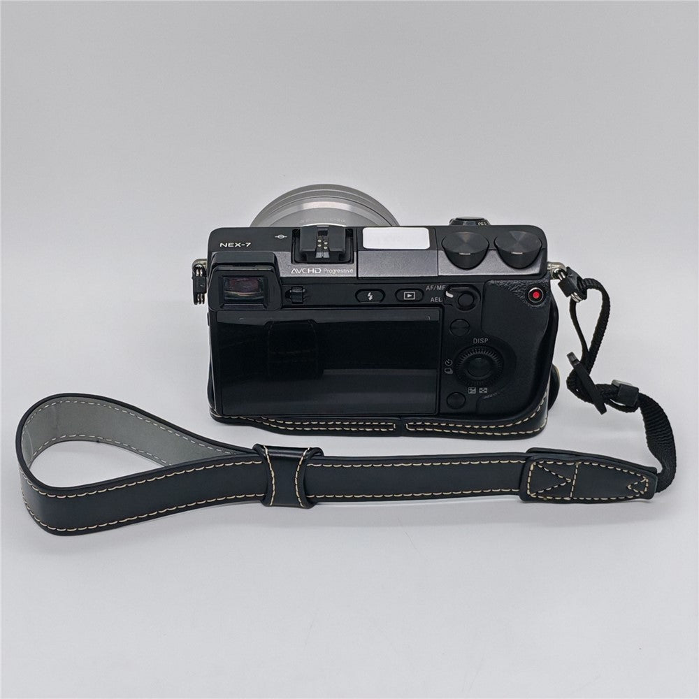 For Sony NEX-7 / NEX-6 PU Leather Camera Case Battery Opening Design Half Body Cover with Hand Strap