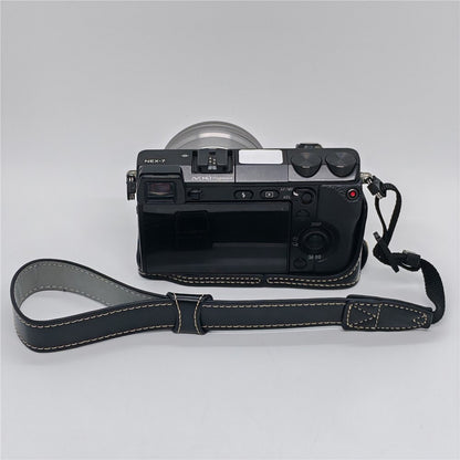 For Sony NEX-7 / NEX-6 PU Leather Camera Case Battery Opening Design Half Body Cover with Hand Strap