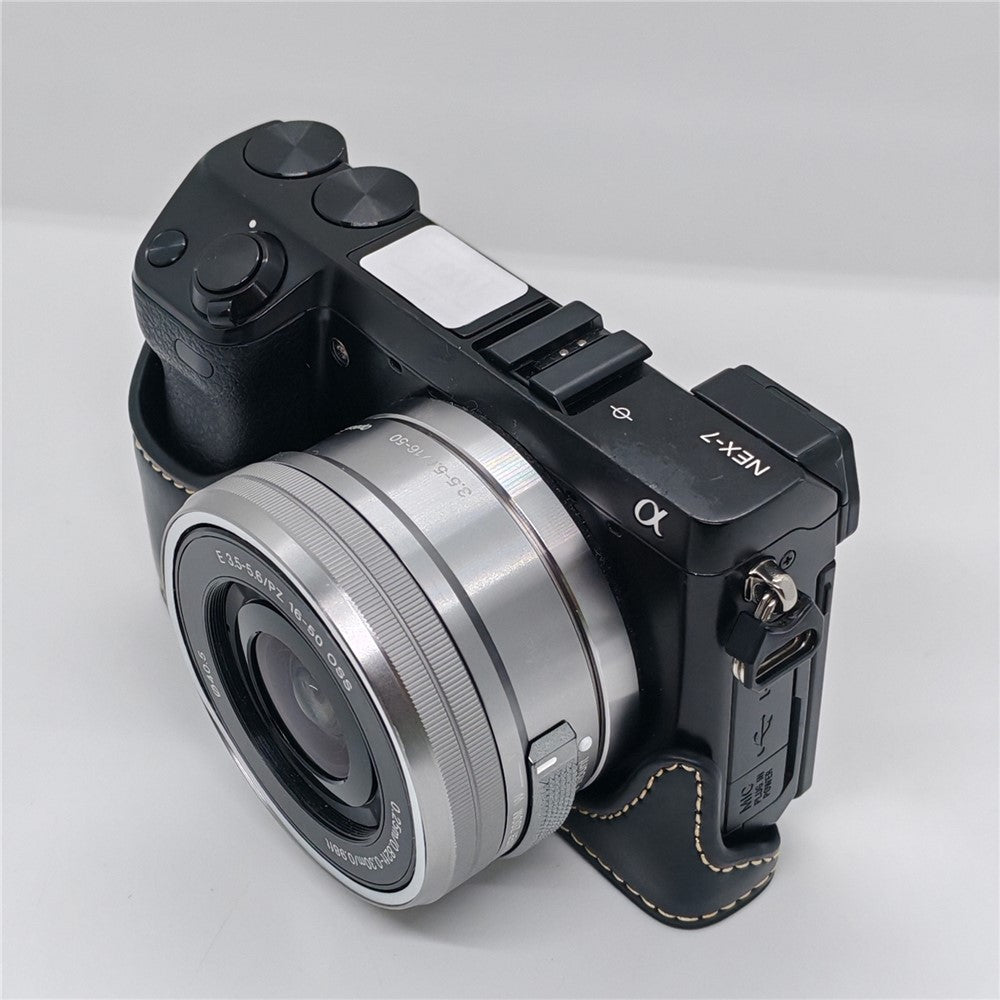 For Sony NEX-7 / NEX-6 PU Leather Camera Case Battery Opening Design Half Body Cover with Hand Strap
