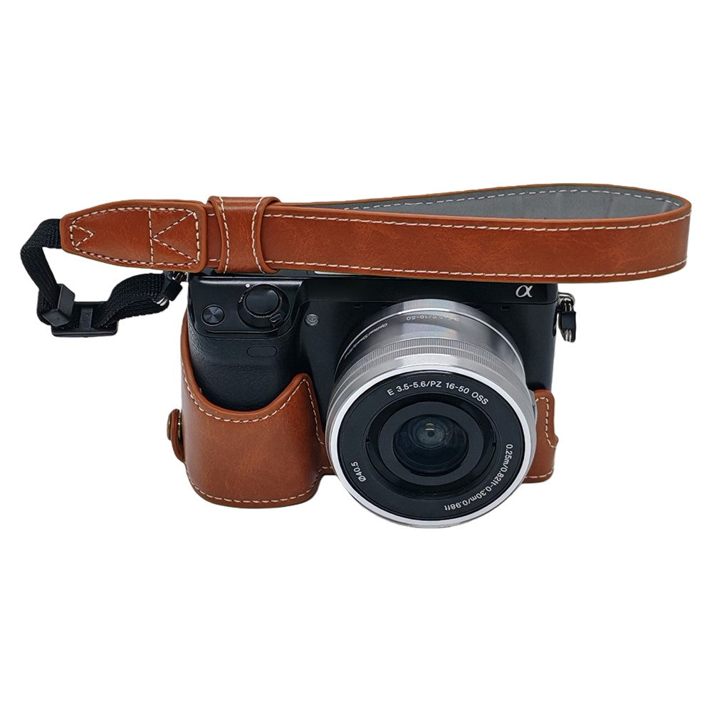 For Sony NEX-7 / NEX-6 PU Leather Camera Case Battery Opening Design Half Body Cover with Hand Strap