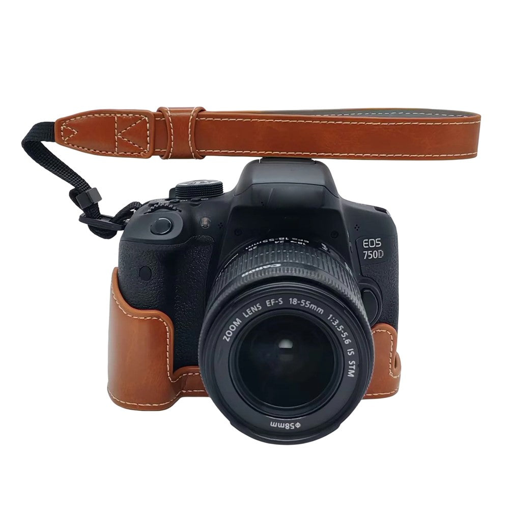 Camera Case with Hand Strap for Canon EOS 760D / 750D / 700D / 650D / 600D PU Leather Battery Removable Half Cover