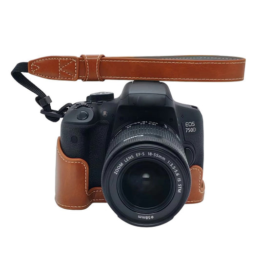 Camera Case with Hand Strap for Canon EOS 760D / 750D / 700D / 650D / 600D PU Leather Battery Removable Half Cover