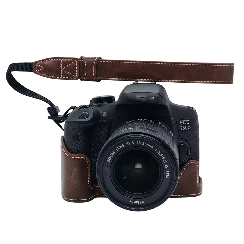 Camera Case with Hand Strap for Canon EOS 760D / 750D / 700D / 650D / 600D PU Leather Battery Removable Half Cover