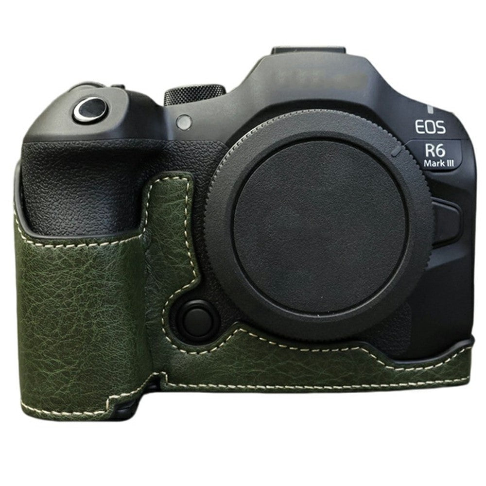 Half Body Camera Cover for Canon EOS R6 Mark III / R6 Mark II / R6 / R5 PU Leather Bottom Case with Battery Access