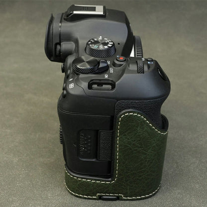 Half Body Camera Cover for Canon EOS R6 Mark III / R6 Mark II / R6 / R5 PU Leather Bottom Case with Battery Access