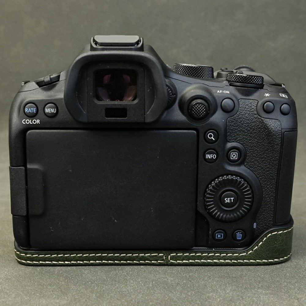 Half Body Camera Cover for Canon EOS R6 Mark III / R6 Mark II / R6 / R5 PU Leather Bottom Case with Battery Access