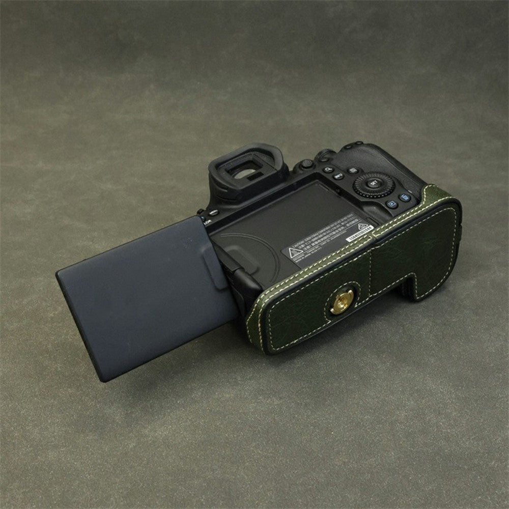 Half Body Camera Cover for Canon EOS R6 Mark III / R6 Mark II / R6 / R5 PU Leather Bottom Case with Battery Access