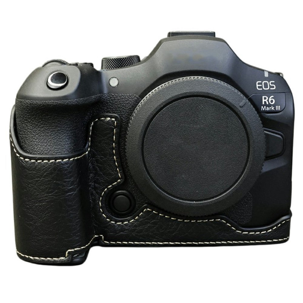 Half Body Camera Cover for Canon EOS R6 Mark III / R6 Mark II / R6 / R5 PU Leather Bottom Case with Battery Access