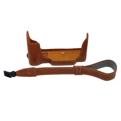 For Nikon DF Camera Bottom Case with Hand Strap Battery Opening PU Leather Half Cover