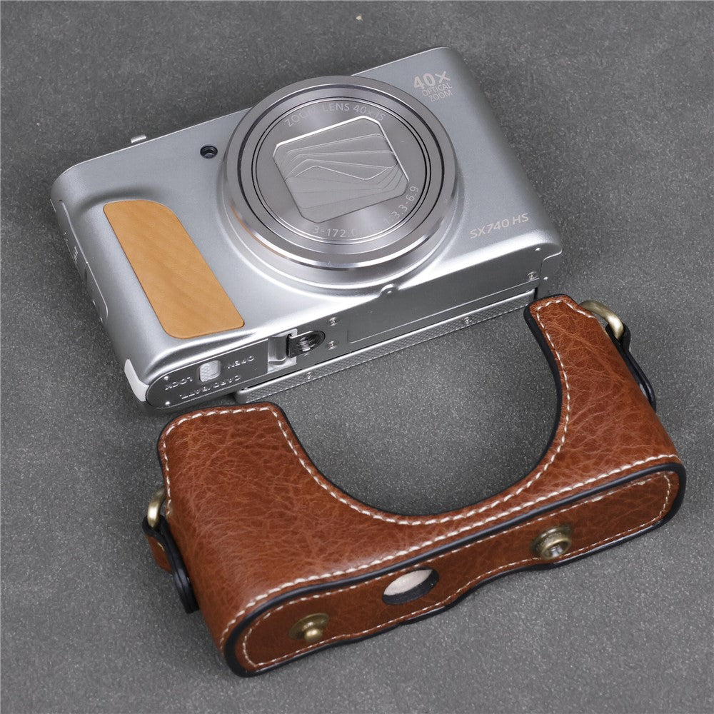 Camera Bag for Canon SX740 HS  /  SX730 HS  /  SX720 HS Buffalo Texture PU Leather Case with Shoulder Strap