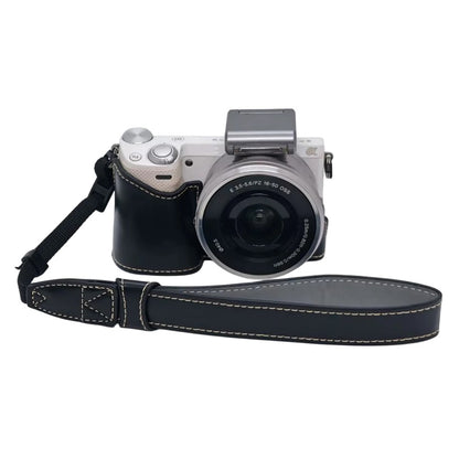 PU Leather Camera Half Case with Strap for Sony NEX-5  /  NEX-5C  /  NEX-5T  /  NEX-5R Camera Protective Cover with Battery Access Tripod Compatible Access