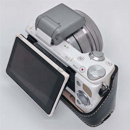 PU Leather Camera Half Case with Strap for Sony NEX-5  /  NEX-5C  /  NEX-5T  /  NEX-5R Camera Protective Cover with Battery Access Tripod Compatible Access