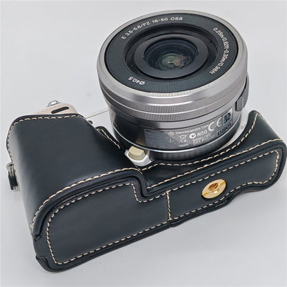 PU Leather Camera Half Case with Strap for Sony NEX-5  /  NEX-5C  /  NEX-5T  /  NEX-5R Camera Protective Cover with Battery Access Tripod Compatible Access