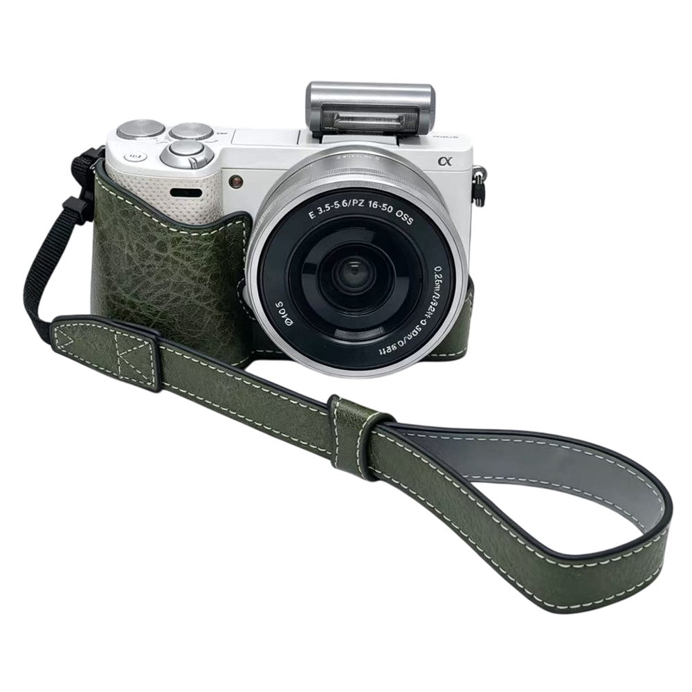 PU Leather Camera Half Case with Strap for Sony NEX-5  /  NEX-5C  /  NEX-5T  /  NEX-5R Camera Protective Cover with Battery Access Tripod Compatible Access