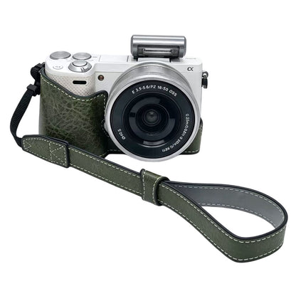 PU Leather Camera Half Case with Strap for Sony NEX-5  /  NEX-5C  /  NEX-5T  /  NEX-5R Camera Protective Cover with Battery Access Tripod Compatible Access