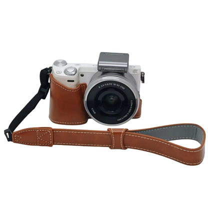 PU Leather Camera Half Case with Strap for Sony NEX-5  /  NEX-5C  /  NEX-5T  /  NEX-5R Camera Protective Cover with Battery Access Tripod Compatible Access