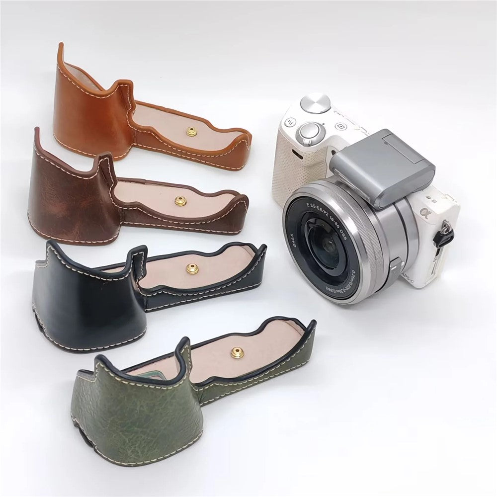 Camera Half Case for Sony NEX-5  /  NEX-5C  /  NEX-5T  /  NEX-5R PU Leather Bottom Grip Cover with Battery Access Tripod Compatible Access