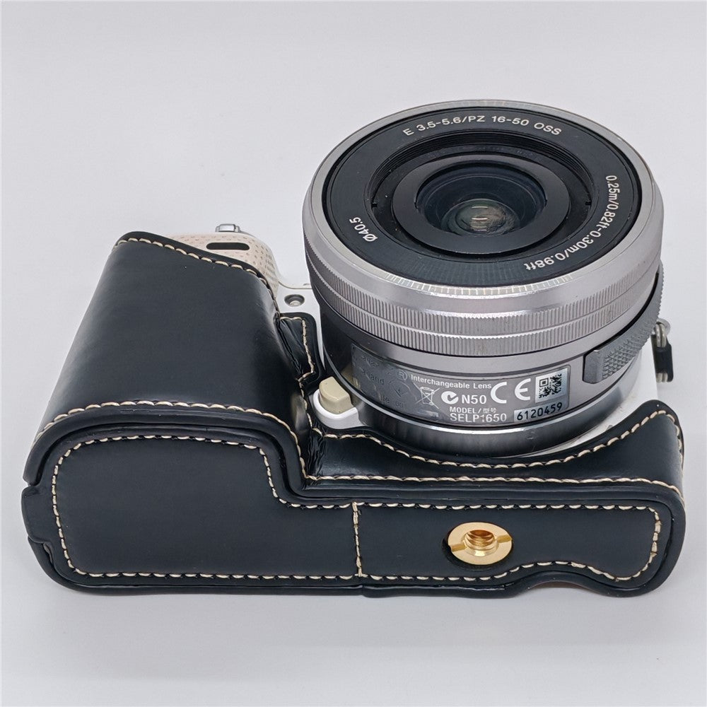 Camera Half Case for Sony NEX-5  /  NEX-5C  /  NEX-5T  /  NEX-5R PU Leather Bottom Grip Cover with Battery Access Tripod Compatible Access