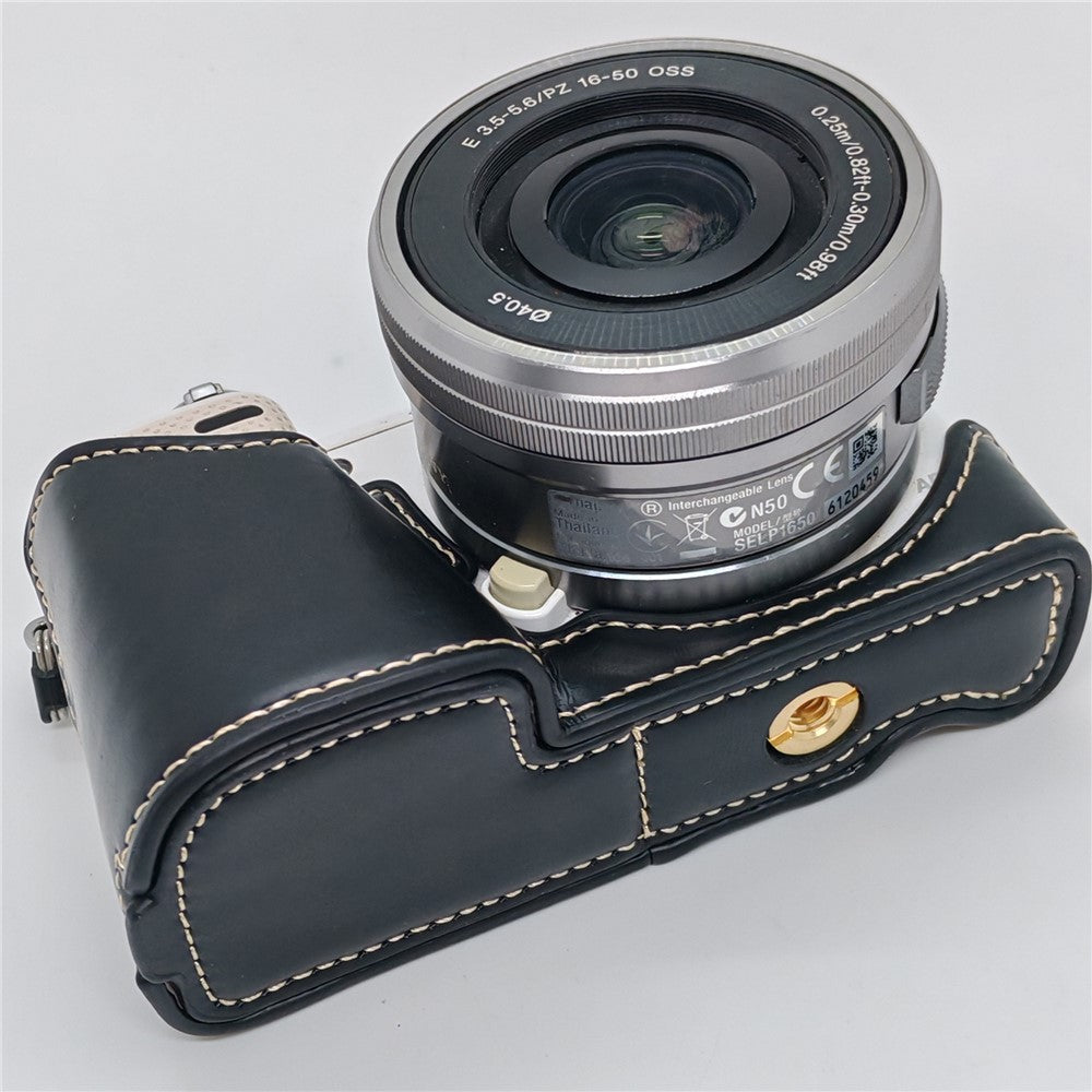 Camera Half Case for Sony NEX-5  /  NEX-5C  /  NEX-5T  /  NEX-5R PU Leather Bottom Grip Cover with Battery Access Tripod Compatible Access
