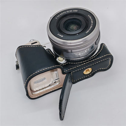 Camera Half Case for Sony NEX-5  /  NEX-5C  /  NEX-5T  /  NEX-5R PU Leather Bottom Grip Cover with Battery Access Tripod Compatible Access