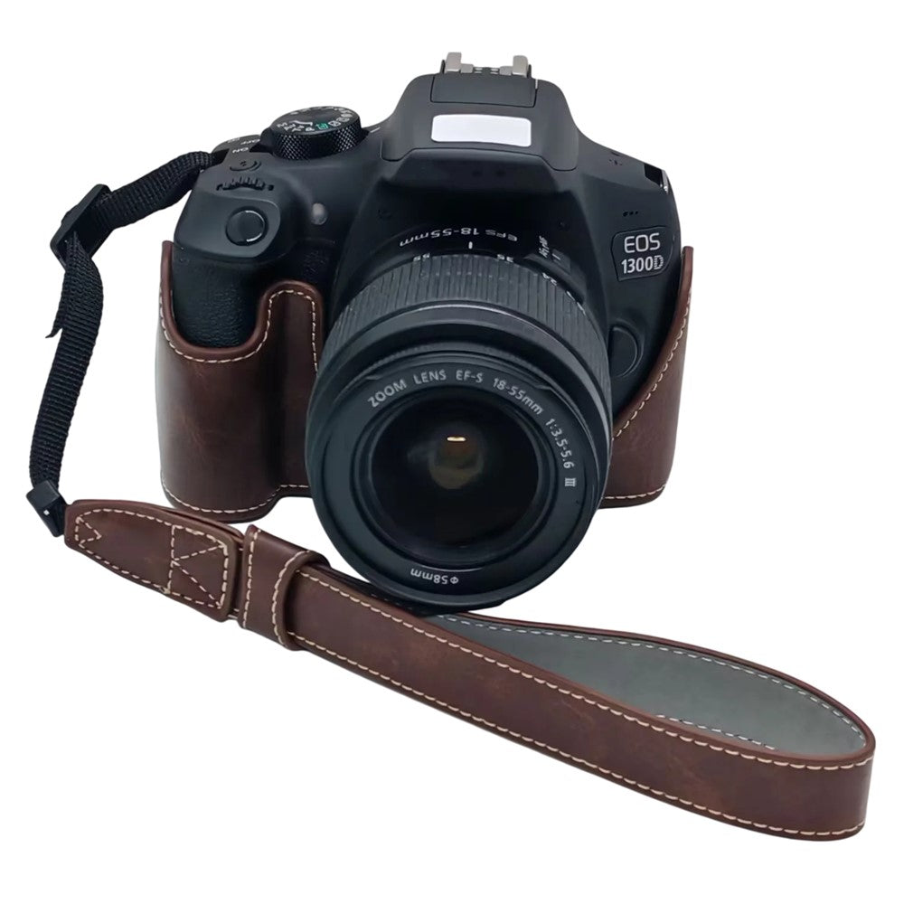 Camera Case for Canon EOS 500D  /  550D  /  1000D  /  1100D  /  1200D  /  1300D  /  1500D PU Leather Bottom Half Cover Removable Battery Base with Wrist Strap