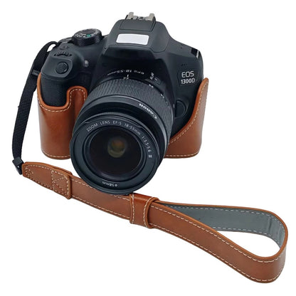 Camera Case for Canon EOS 500D  /  550D  /  1000D  /  1100D  /  1200D  /  1300D  /  1500D PU Leather Bottom Half Cover Removable Battery Base with Wrist Strap