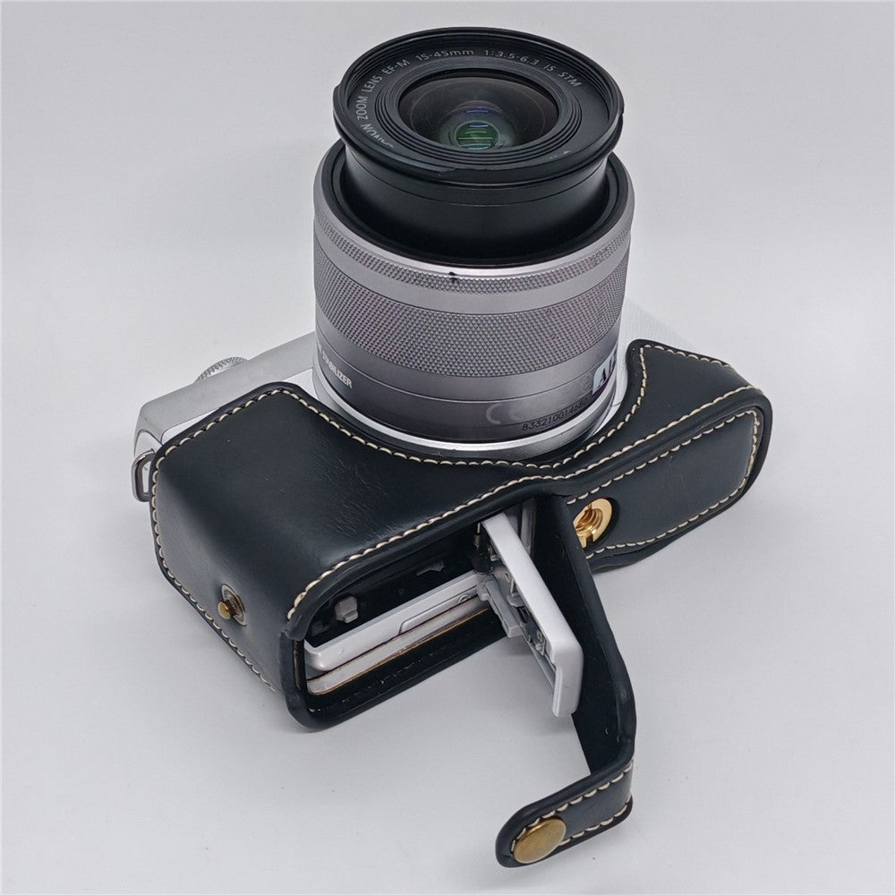Camera Half Case for Canon EOS M10  /  M100  /  M200 Faux Leather Hand Grip Case Removable Battery Access Protective Cover