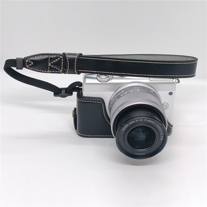 Camera Case for Canon EOS M10  /  M100  /  M200 Faux Leather Half Case with Hand Strap Removable Battery Access Base Cover