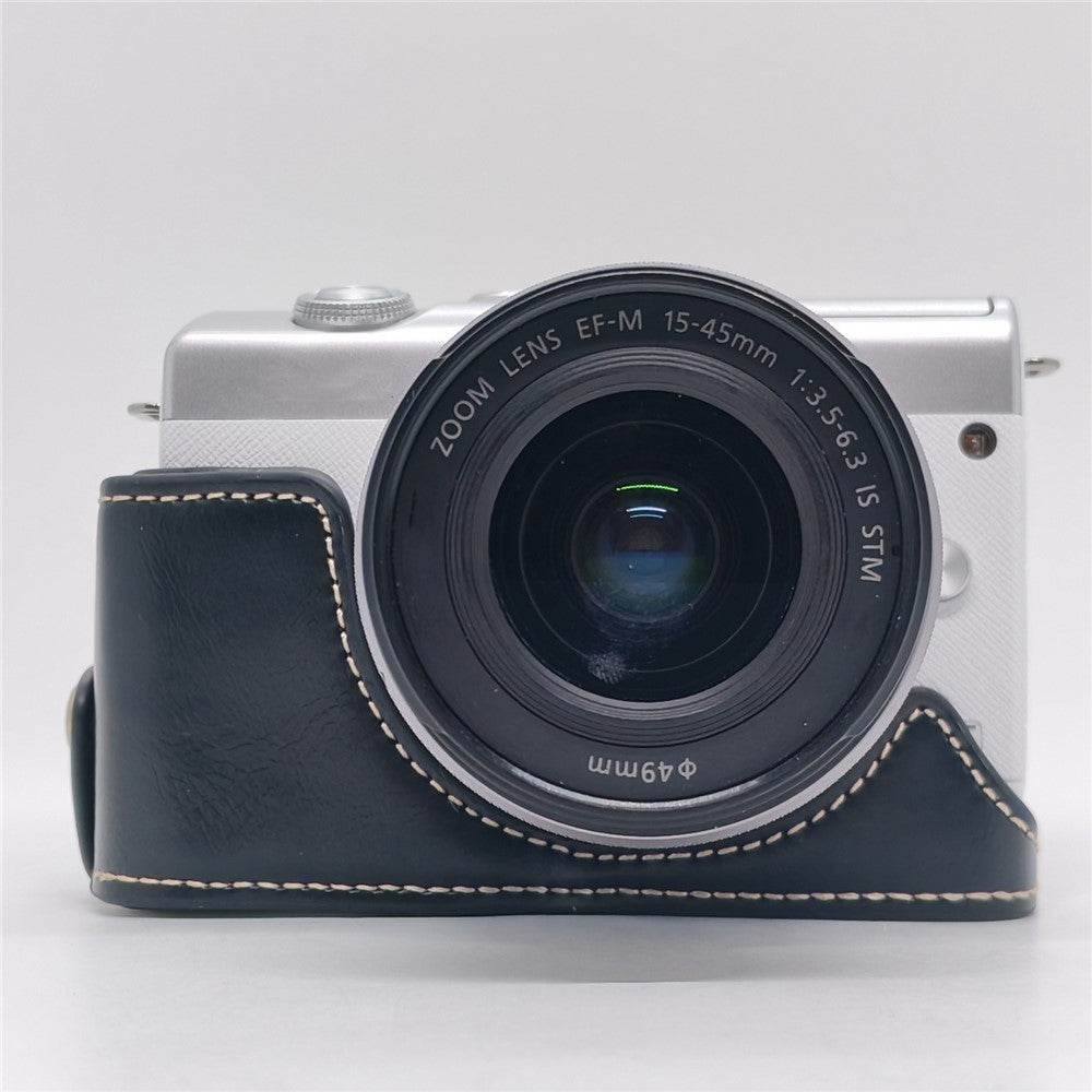 Camera Case for Canon EOS M10  /  M100  /  M200 Faux Leather Half Case with Hand Strap Removable Battery Access Base Cover