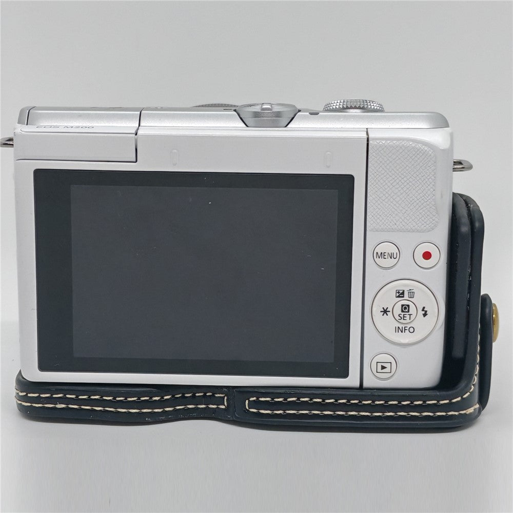 Camera Case for Canon EOS M10  /  M100  /  M200 Faux Leather Half Case with Hand Strap Removable Battery Access Base Cover