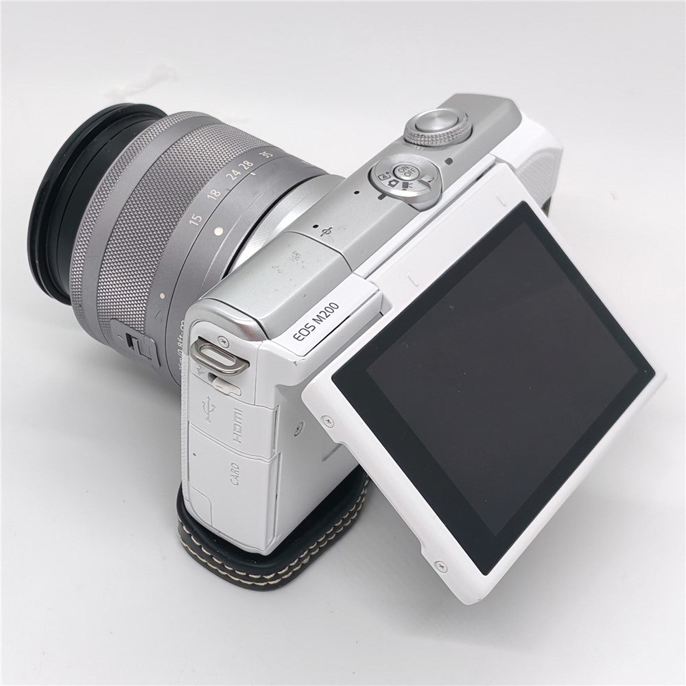 Camera Case for Canon EOS M10  /  M100  /  M200 Faux Leather Half Case with Hand Strap Removable Battery Access Base Cover
