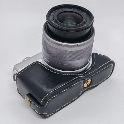 Camera Case for Canon EOS M10  /  M100  /  M200 Faux Leather Half Case with Hand Strap Removable Battery Access Base Cover