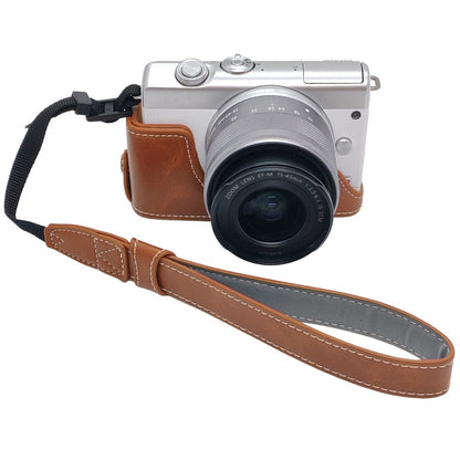 Camera Case for Canon EOS M10  /  M100  /  M200 Faux Leather Half Case with Hand Strap Removable Battery Access Base Cover